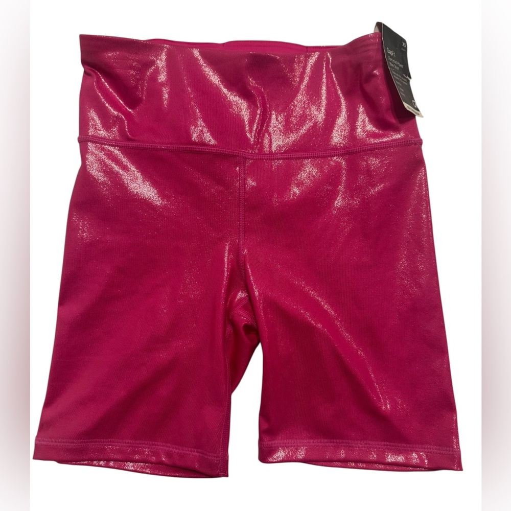 GapFit Hot Pink Metallic Bike Shorts High Comprssion 7" XS NWT